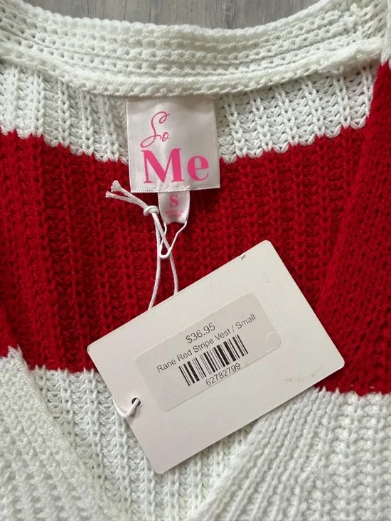 NWT SoMe Rane Red & White Striped Knit Sleeveless Vest size small - Picture 6 of 8
